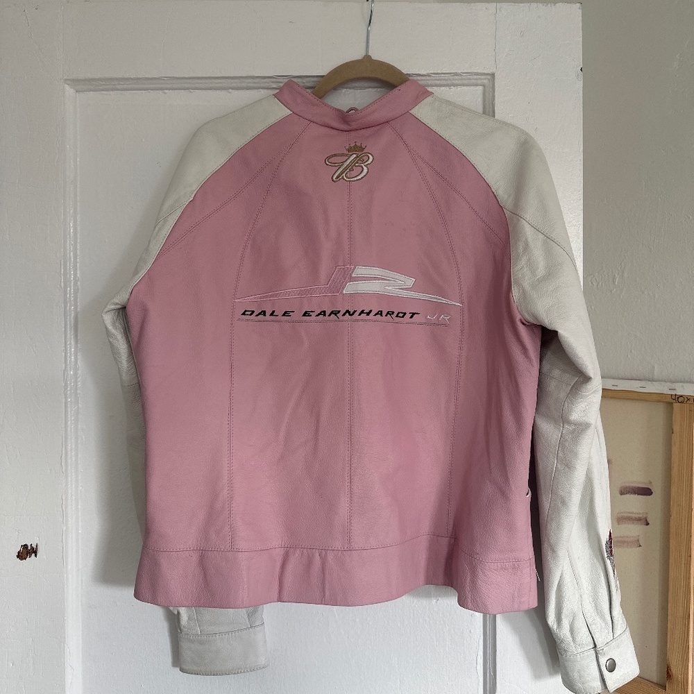 Vintage Pink Leather Nascar Jacket